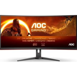 Monitor Gaming VA LED AOC 34" CU34G2XE/BK, UWQHD (3440x1440), HDMI, DisplayPort, Ecran Curbat, Boxe, Pivot, 144 Hz, 1 ms, Negru/Rosu