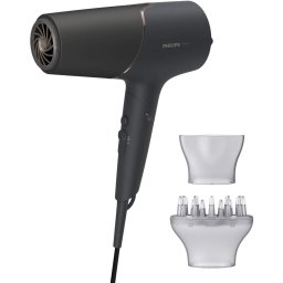 Uscator de par Philips, 2300W, tehnologie ThermoShield, ingrijire cu ioni, 3 setari de temperatura, 2 setari de viteza, difuzor, cap de coafare 11 mm, Negru-Roz