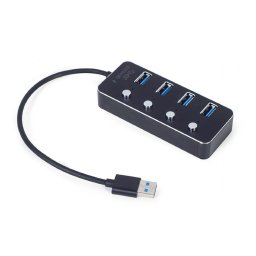 HUB extern GEMBIRD, porturi USB: USB 3.1 x 4, conectare prin USB, cu on/off, cablu 0,24 m, negru