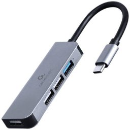 HUB extern GEMBIRD, porturi USB: USB-A 2.0 x 3, USB-A 3.1 x 1, conectare prin USB-A 3.1, cablu 0.12 m, argintiu