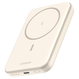 Baterie externa Ugreen Magnetic 5.000 mAh, Wireless, PD 15W, Qi 7.5W, USB-C, compatibila MagSafe, Bej