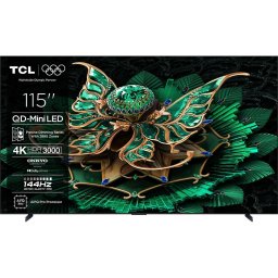 Televizor Mini LED Smart TCL 115C7K, Ultra HD 4K, 291cm, 100Hz, Clasa E, Negru