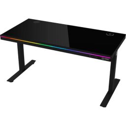 Birou Gaming Lorgar LRG-DP80G, iluminare RGB, cu inaltime reglabila, incarcator wireless, Negru