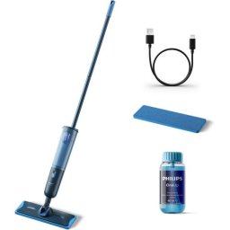 Mop electric Philips OneUp XV3101/11 seria 3000, absoarbe apa murdara si pompeaza apa curata, autonomie 50 min, rezervoare de apa separate, balama rotativa la 360°, fara fir, manevrabil, pana la 125 mp, pentru pardoseli dure, delicate si neabsorbante, A
