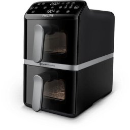 Friteuza cu aer cald Philips Stacked Dual Basket AirFryer Seria 4000 NA461/00, 2 cosuri (total 10l), 2750W, 40~200°C, Fereastra de gatit, 6 programe, 13 functii, Smart Copy, Shake, RapidAir, Neagra