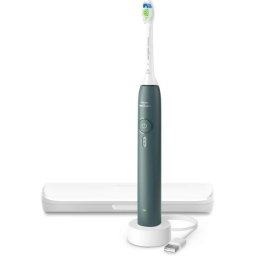 Periuta de dinti electrica Philips Sonicare 3100 HX4033/26, Senzor presiune, 1 mod, 3 intensitati, Fluid Action, BrushPacer, SmartTimer, O incarcare 14 zile, Toc de transport , Alb-Verde
