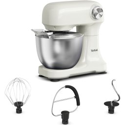 Robot de bucatarie Tefal Bake Easy QB140AF0, 500W, 12 trepte de viteza, bol 3.5L, functie Pulse, design compact, tel pentru oua, accesoriu mixat, carlig aluat, functie oprire automata, Bej