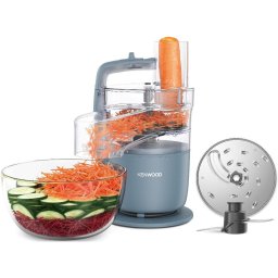 Robot de bucatarie compact Kenwoood MultiPro Go FDP23.140GY, 650W, vas 1.3L, 2 trepte viteza, functie 360 Express Serve pentru feliere/razuire nelimitata, albastru