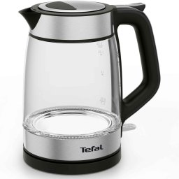 Fierbator Tefal Glass KI605830, 2200W, capacitate 1.7L, gradat, indicator luminos, depozitare cablu, baza rotativa 360°, filtru calcar detasabil, Argintiu-Negru
