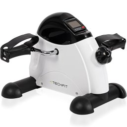 Bicicleta fitness recuperare TECHFIT PED3 – mini, compacta, maner transport, mecanism mecanic, monitor LCD (timp, viteza, distanta, calorii, ODO), 14 nivele intensitate, pedale antiderapante cu curea, pedalare bidirectionala, stabilitate sporita, Alb-Ne
