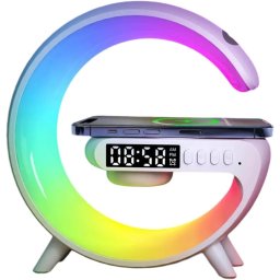 Ceas Digital si Alarma LED RGB cu Incarcare Wireless Qi, Multicolor, Design Modern pentru Dormitor si Birou