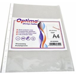 Folie protectie pentru documente A4, 60 microni, 100/set, Optima Extra Wide