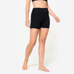 Șort de yoga bumbac moale, talie înaltă, Negru, Damă