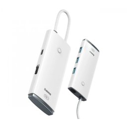 DOCKING Station Baseus Lite, conectare PC USB Type-C, USB 3.0 x 3, USB Type C x 1 PD 20V/5A, HDMI x 1/4K/30Hz, alb WKQX040002 (timbru verde 0.18 lei) - 6932172606312