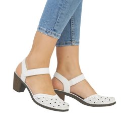 Sandale dama din piele naturala, Rieker 40991-80, alb