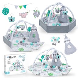 Covoras multifunctional kidwell yoga , cu arcade, laturi ridicate, 12 bile si 5 jucarii interactive si geanta
