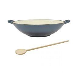Vas de fonta tip Wok, emailat, 35.5x11 cm, cu lingura de lemn, Perfect Home GartenVIP DiyLine