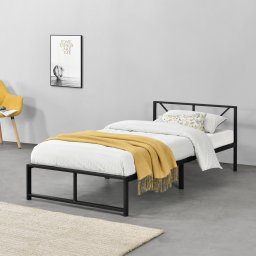 Pat metalic Meran 90x200 cm din otel negru, cu somiera inclusa