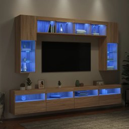 Comode TV de perete cu lumini LED, 8 piese, stejar sonoma GartenMobel Dekor