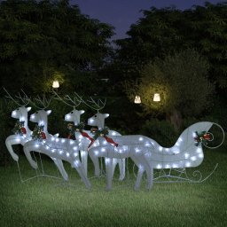 Decoratiune de Craciun cu reni&sanie 100 LED-uri alb exterior GartenMobel Dekor