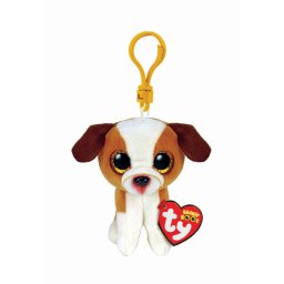 Breloc de plus Ty Hugo, catel maro si alb, 8,5 cm