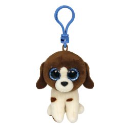 Breloc din plus TY Muddles, catel maro si alb, 8 cm
