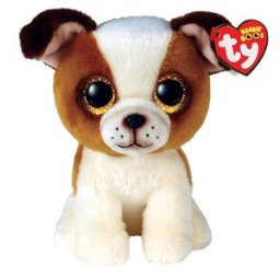 Jucarie de plus TY Hugo catelus maro si alb, 15 cm, moale