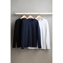 Trendyol negru-alb-bleumarin bărbați obișnuit / regulat croială crew neck cu mânecă lungă 3-pack tricou de bază.