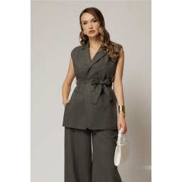 Vesta gri deschis casual office cu croi cambrat si cordon in talie