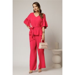 Compleu DY Fashion fucsia de zi din bluza si pantalon cu adaos de viscoza si croi lejer