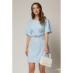 Rochie DY Fashion scurta bleu cu buzunare pe fusta si maneci scurte