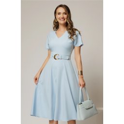 Rochie DY Fashion midi bleu cu decolteu in V si curea in talie