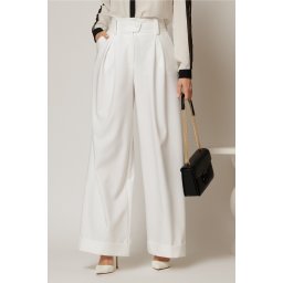 Pantaloni DY Fashion albi cu croi lejer si talie lata