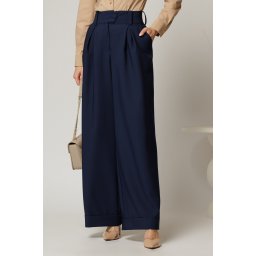 Pantaloni DY Fashion bleumarin cu croi lejer si talie lata