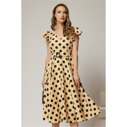 Rochie DY Fashion galben pai cu buline si curea in talie