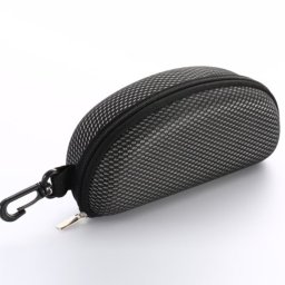 Husa pentru ochelari, Toc rigid, CRM, cu fermoar si agatatoare tip carabina, portabil, negru