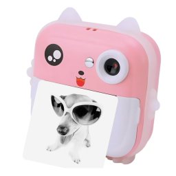 Camera foto copii cu imprimare instant, HD, video, jocuri, USB-C, 3 role, roz