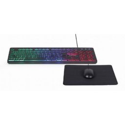 KIT wired Set 3-in1 tastatura multimedia + mouse optic 1000DPI + pad 300x250mm, cablu 1.5m, Negru