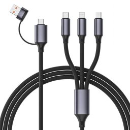CABLU alimentare GEMBIRD, pt. smartphone, USB 2.0 (T) + USB 2.0 Type-C (T) la USB 2.0 Type-C (T) + Lightning (T) + micro-USB (T), 1.5m, protectie silicon, negru, "CC-USB2S-ACM31-1.5M" (timbru verde 0.08 lei)