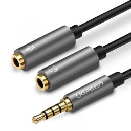 Adaptor Audio 3.5mm - 2 x 3.5mm UGREEN AV141, 0.2m, Gri