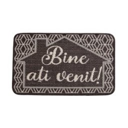 Covor Dreptunghiular pentru Usa de Intrare, Maro, 50 x 80 cm, Antiderapant, Model Flex Bine Ati Venit