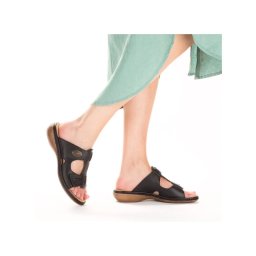 Papuci reglabili pentru dama din piele naturala, Rieker 65958-00, negru