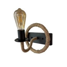 Aplica de perete Yolanda E27 negru-maro, metal si sfoara, 30 cm