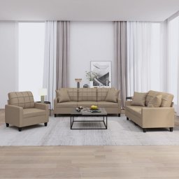 Set de canapele cu perne, 3 piese, cappuccino, piele ecologica GartenMobel Dekor