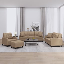 Set de canapele cu perne, 4 piese, cappuccino, piele ecologica GartenMobel Dekor