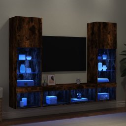 Unitati de perete TV cu LED-uri, 5 piese, stejar fumuriu, lemn GartenMobel Dekor