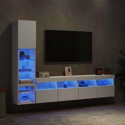 Unitati de perete TV cu LED-uri, 4 piese, alb, lemn prelucrat GartenMobel Dekor