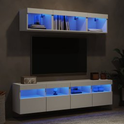 Unitati de perete TV cu LED-uri, 5 piese, alb, lemn prelucrat GartenMobel Dekor