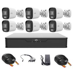 Sistem de supraveghere Uniview cu 6 camere 5MP, DVR si lumina alba 20m