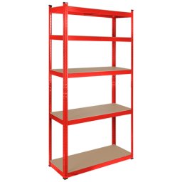 Raft metalic depozitare cu 5 polite MDF reglabile, 150 kg/polita, rosu